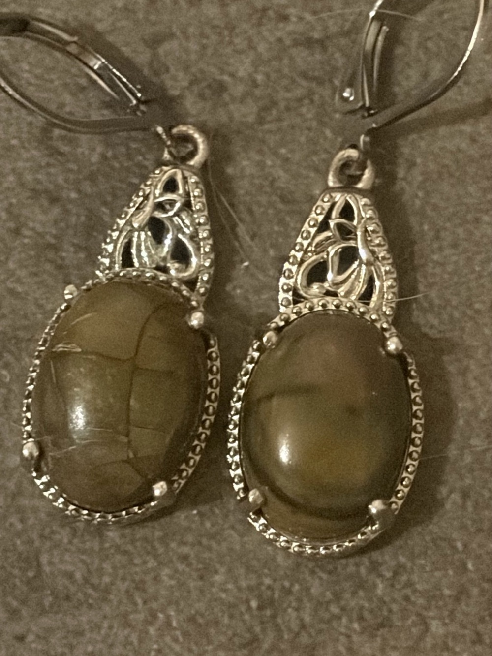 Jasper Gemstone, Platinum Necklace and Earrings Set.